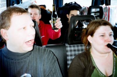 og bilen var fuld, her Steen, Anders, Shawn og Karin
